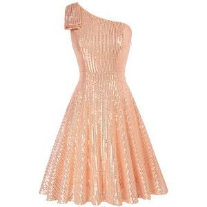 NWT - Women’s Bow One-Shoulder Sequin Sparkle Cocktail Mini Dress